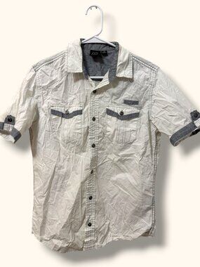 Burnside Shirt Mens M White Short Sleeve Button Front Chest Pockets Contrast